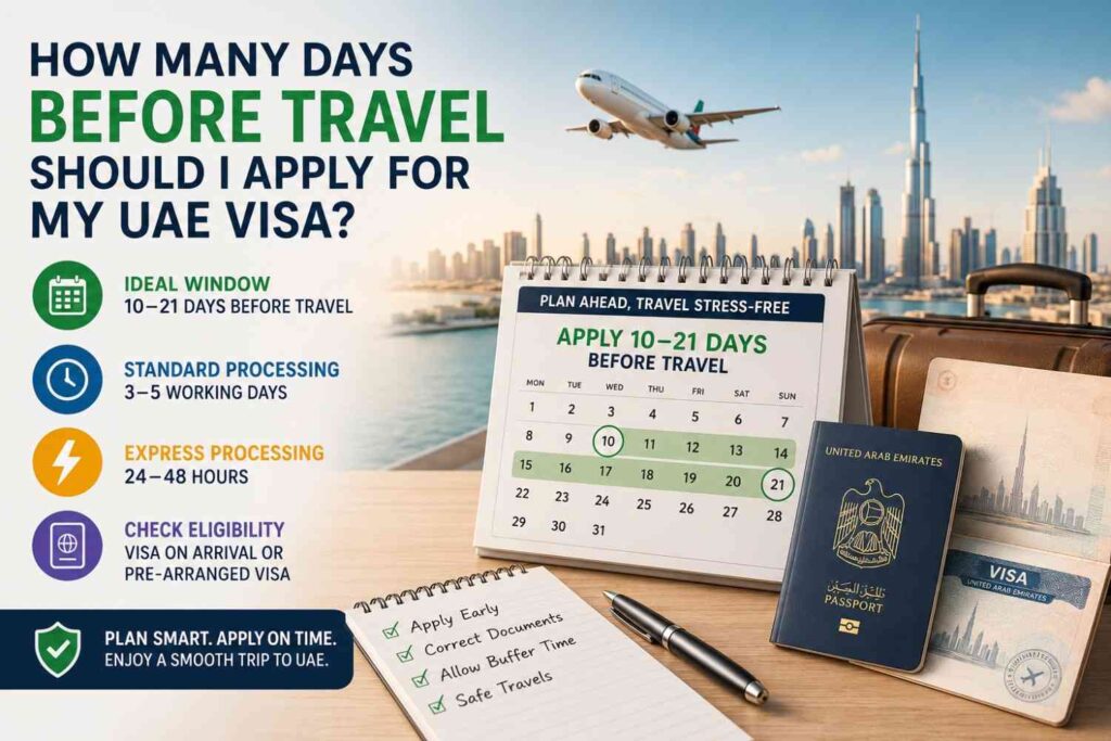Tourists queueing at passport control counters in Dubai Airport with a uniformed immigration officer.