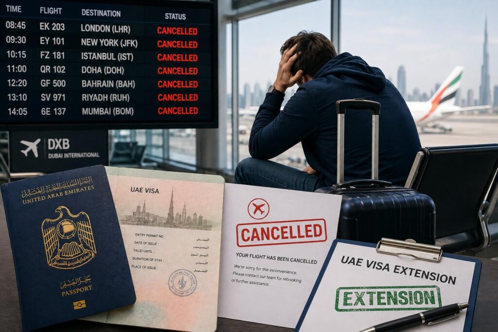 UAE visa extension for tourists stuck at Dubai airport after flight cancellation