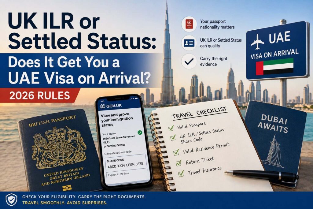 UK ILR or Settled Status for UAE visa on arrival eligibility under 2026 passport rules
