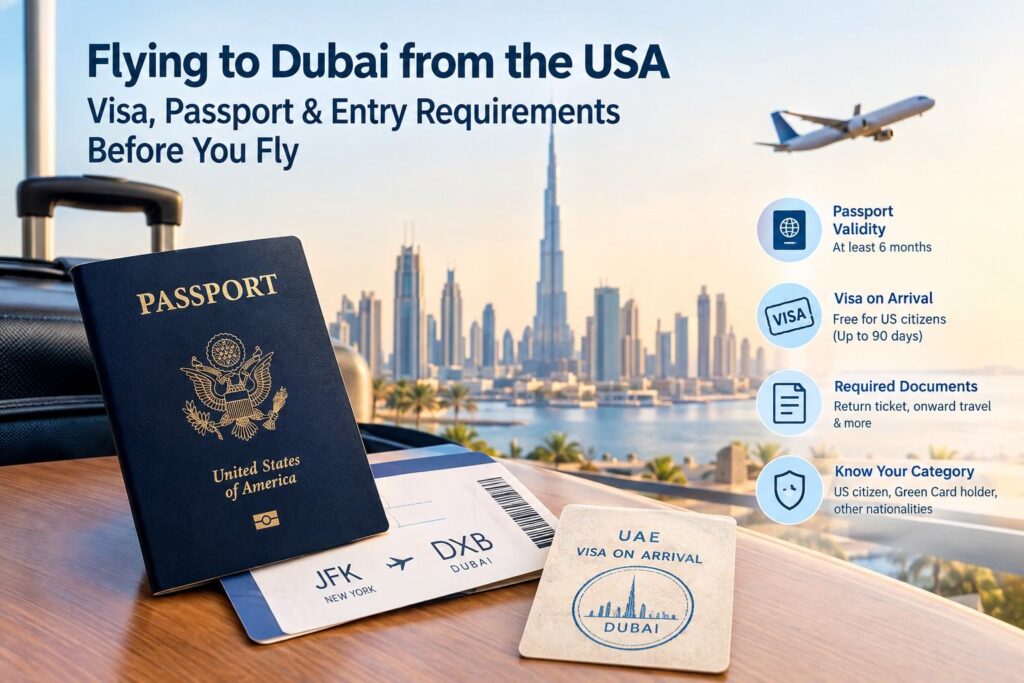 Flying to Dubai from the USA with passport, visa on arrival and UAE entry requirements