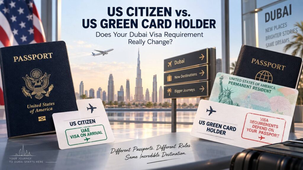 US citizen vs Green Card holder comparing Dubai visa requirements based on passport nationality
